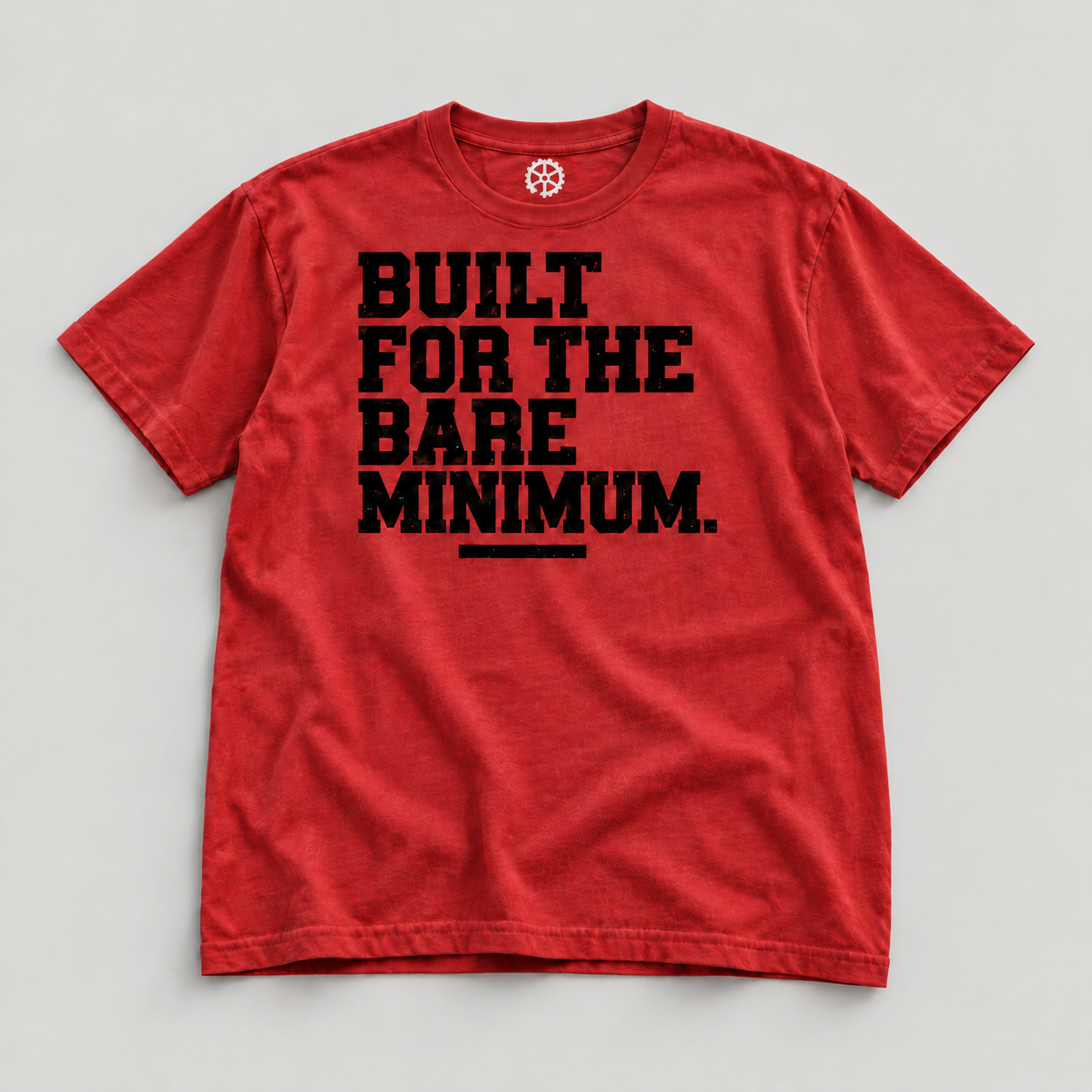 Brick red Built for the Bare Minimum Tee on a plain catalog background